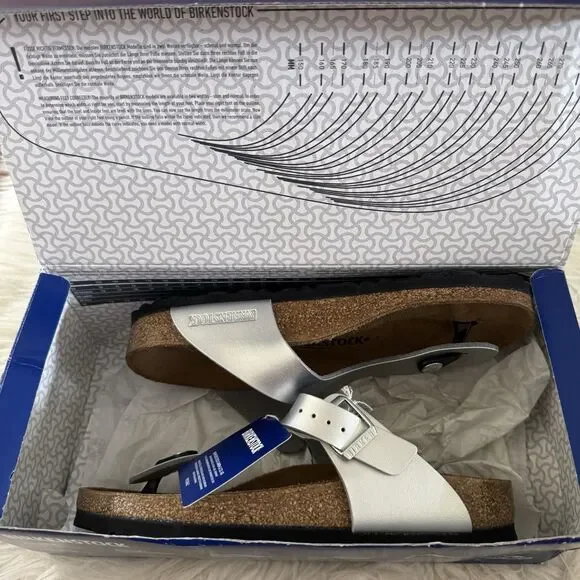 Birkenstock Gizeh Thong Sandals Leather Birko-Flor Silver Women’s EU37 NEW BOX - Picture 15 of 15